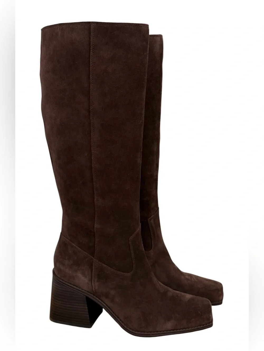 NWOB Vince Camuto Sangeti Knee High Suede Boots Brown Block Heel Size 10
